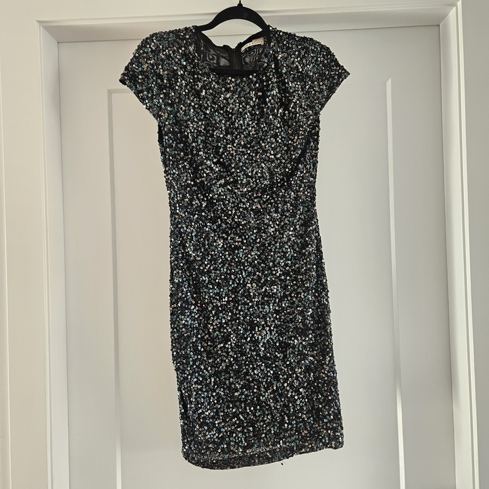 Alice + Olivia Sparkling Black and Blue Mini Dress